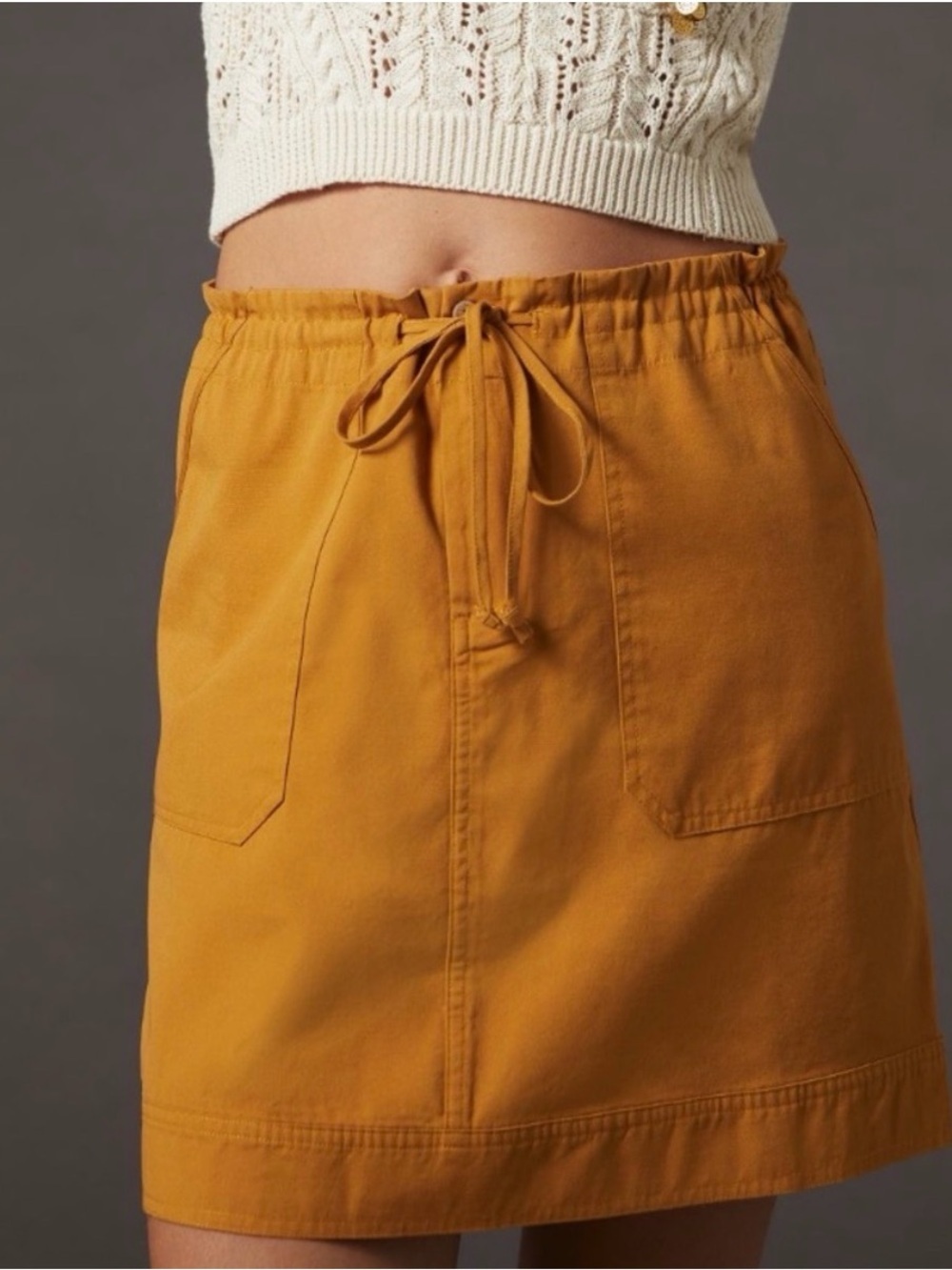 Anthropologie Tiny Mavericks Causal Mini Skirt Khaki Drawstring Women’s Sz Large